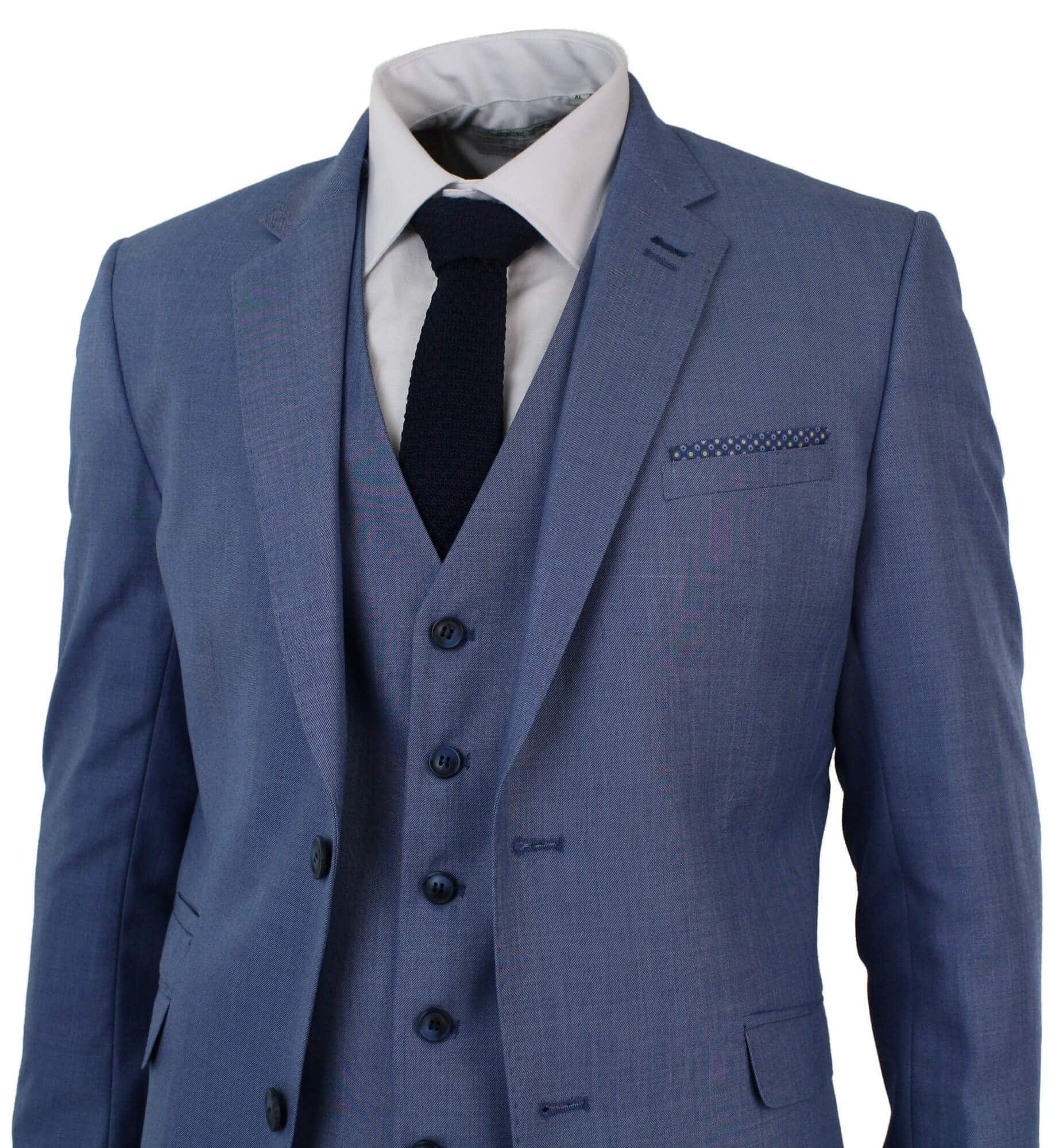 Mens Light Blue 3 Piece Suit, Tailored Fit: Buy Online - Happy Gentleman