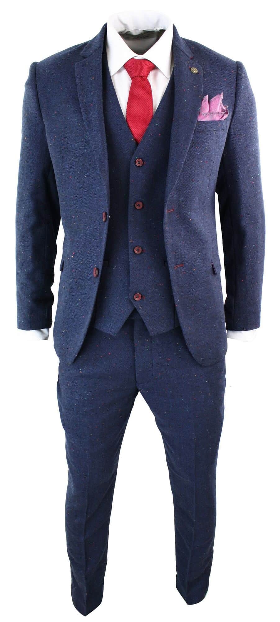 Men's 3 Piece Navy-Blue Slim Fit Suit with Wine Trim: Buy Online ...