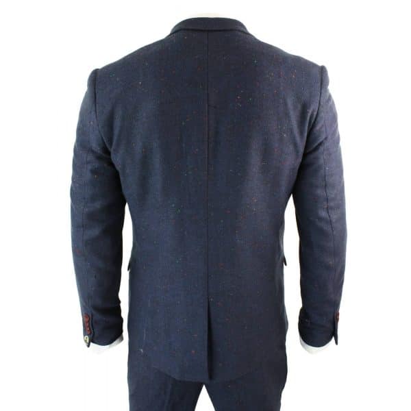 Men's 3 Piece Navy-Blue Slim Fit Suit with Wine Trim