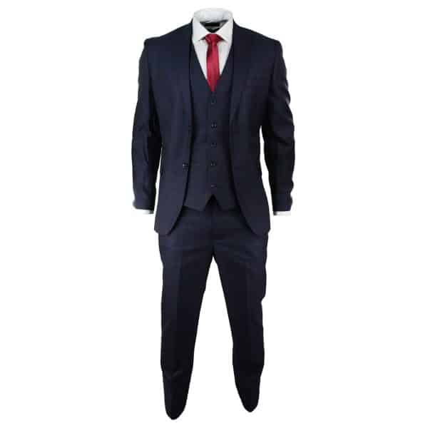 Men's Navy Blue Check 3 Piece Suit