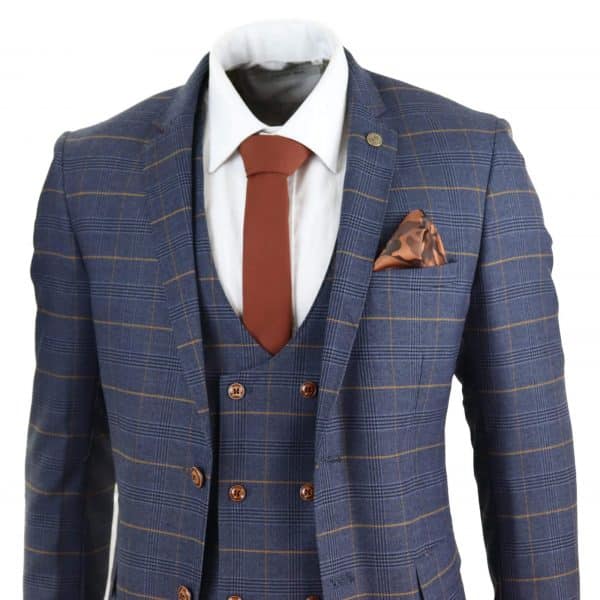Men's Blue Check Suit with Double Breasted Waistcoat: Buy Online ...