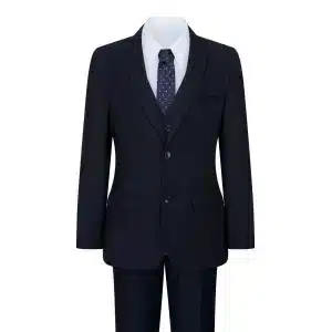 Boys Navy Blue 5 Piece Suit Blazer Waistcoat Shirt Tie Trousers Wedding Party