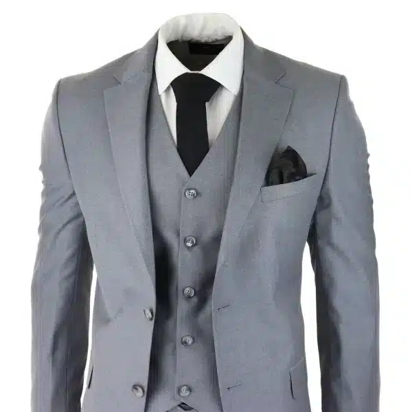 Mens Classic Grey 3 Piece Suit Slim Fit Vintage Retro Smart Formal Wedding