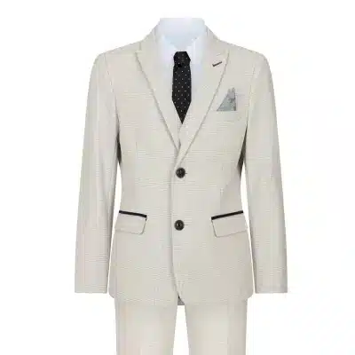 Jungen 3 Stück Creme Tweed Hochzeit Party Check Anzug Tailored Fit Smart Formal