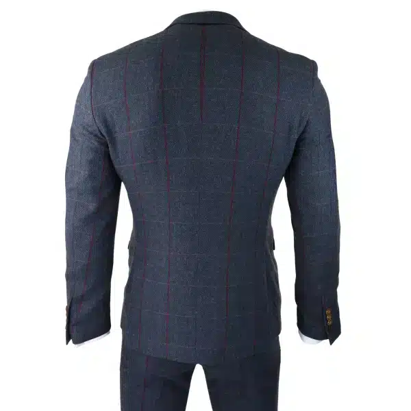 Mens Herringbone Tweed 3 Piece Navy Red Check Suit Vintage 1920s Tailored Fit