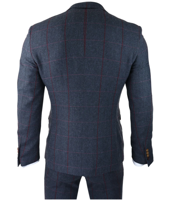 Mens Herringbone Tweed 3 Stück Navy Rot Check Anzug Vintage 1920er Jahre Tailored Fit