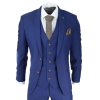 Mens Royal Blue 3 piece Suit Brown Trim Classic Birdseye Vintage Wedding Grooms