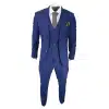 Mens Royal Blue 3 piece Suit Brown Trim Classic Birdseye Vintage Wedding Grooms