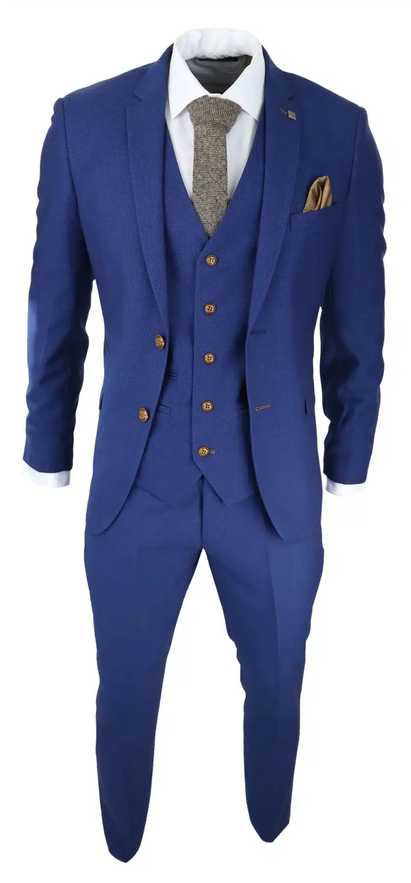 Mens Royal Blue 3 piece Suit Brown Trim Classic Birdseye Vintage Wedding  Grooms: Buy Online - Happy Gentleman