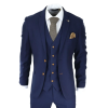 Mens Navy 3 piece Suit Brown Trim Classic Birdseye Vintage Wedding Grooms