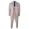 Mens Herringbone Tweed 3 Piece Suit Pink Blush Retro Vintage Short Reg Long