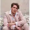 Mens Herringbone Tweed 3 Piece Suit Pink Blush Retro Vintage Short Reg Long