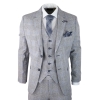 Mens 3 Piece Summer Suit Grey Check Blue Black Tailored Fit Classic Wedding Formal