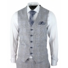 Mens 3 Piece Summer Suit Grey Check Blue Black Tailored Fit Classic Wedding Formal