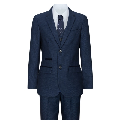 Boys Navy Blue 3 Piece Tweed Birdseye Suit Smart Formal Wedding Classic 1920s