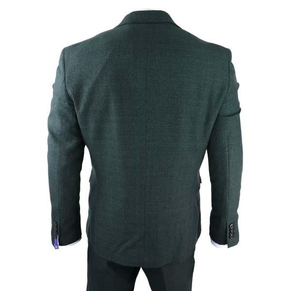 Mens 3 Piece Check Suit Tweed Olive Green Tailored Fit Wedding Peaky Classic