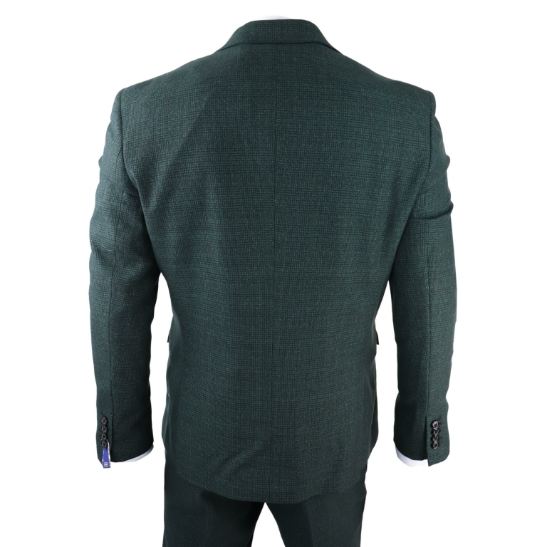 Mens 3 Piece Check Suit Tweed Olive Green Tailored Fit Wedding Peaky ...