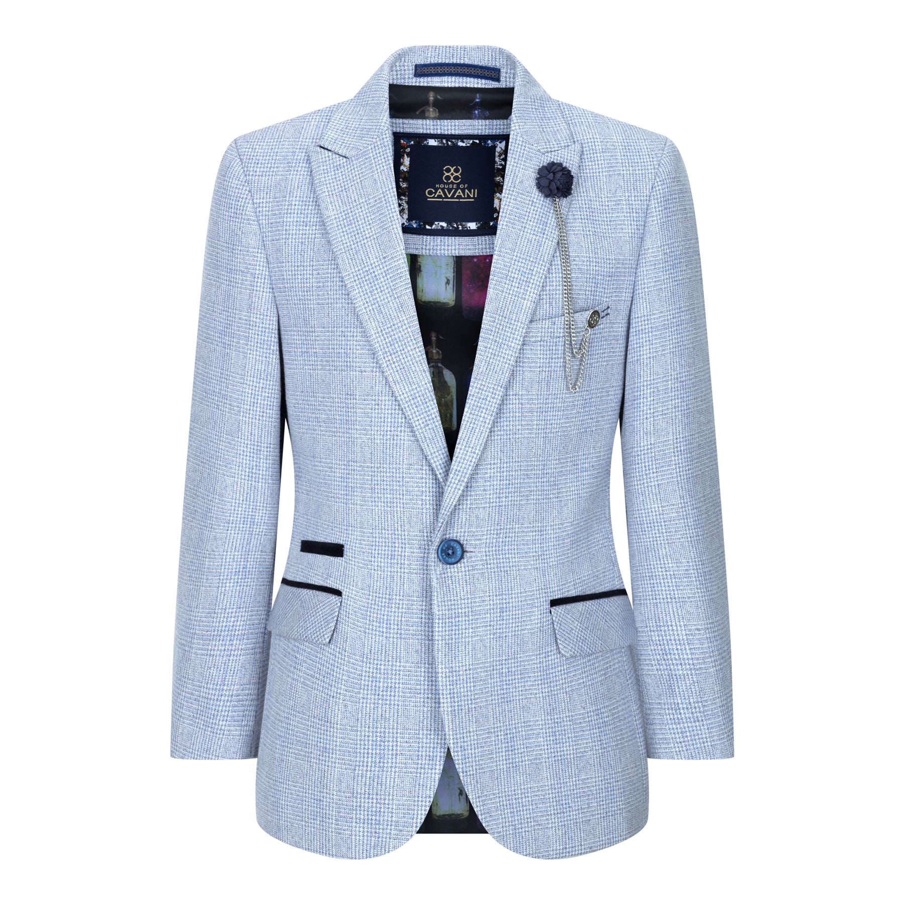 Boys 3 Piece Check Suit Tweed Light Blue Tailored Fit Wedding Peaky ...