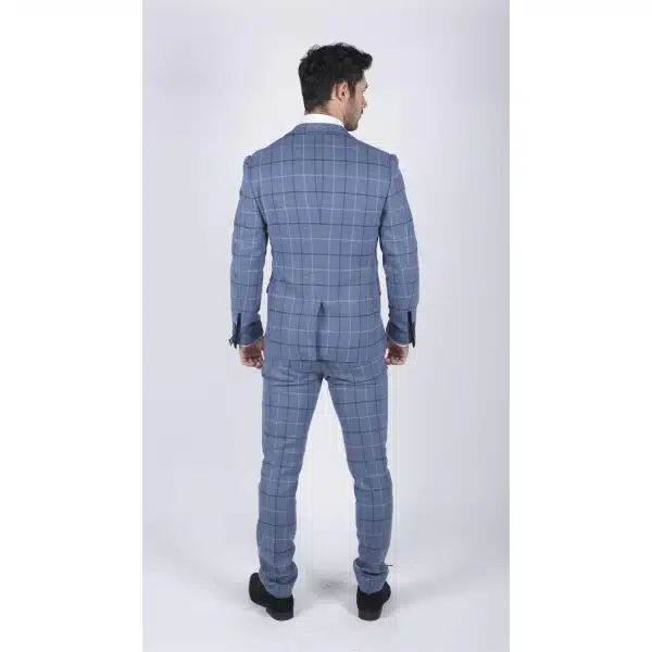 Mens Marc Darcy Light Blue Navy Check 3 Piece suit Smart Casual Tweed Slim Fit Clinton