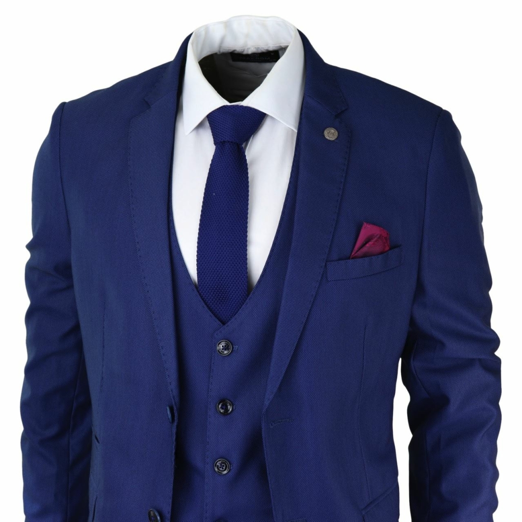 Mens 3 Piece Royal Blue Suit Slim Fit Classic Grooms Marc Darcy Danny ...