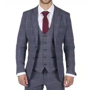 Herren Marc Darcy Blau Grau Rot Karo 3 Stück Anzug Smart Casual Tweed Slim Fit Drake