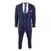 Mens Navy Check 3 Piece Suit Red Edinson Marc Darcy Classic Vintage Wedding