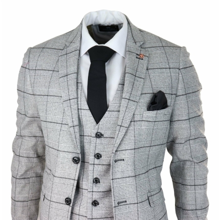 Mens Grey Check Black Tweed 3 Piece Suit Vintage Classic 1920s Wedding ...