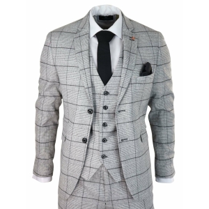 Mens Grey Check Black Tweed 3 Piece Suit Vintage Classic 1920s Wedding