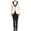 Mens 3 Piece Cream Black Ivory Suit Bow Tie Tuxedo Ceremony Wedding Grooms Prom