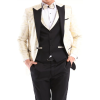 Mens 3 Piece Cream Black Ivory Suit Bow Tie Tuxedo Ceremony Wedding Grooms Prom