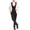 Mens 3 Piece Cream Black Ivory Suit Bow Tie Tuxedo Ceremony Wedding Grooms Prom