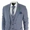 Mens 3 Piece Suit Sky Blue Check Wool Feel Marc Darcy Tailored Fit Wedding Prom Harry
