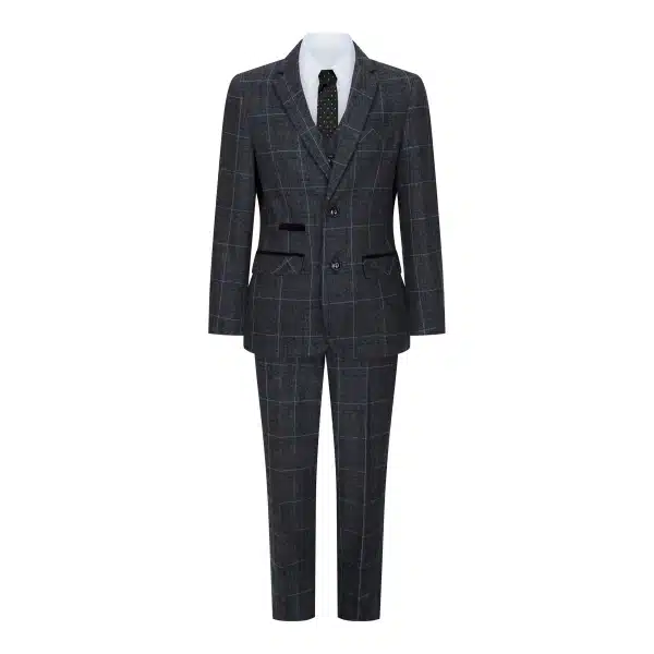 Boys Grey Black 3 Piece Tweed Suit Herringbone Wine Vintage Retro
