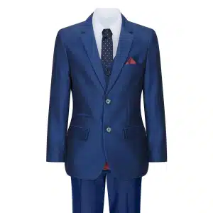 Boys 3 Piece Shiny Blue Wedding Party Suit Tailored Fit Smart Formal