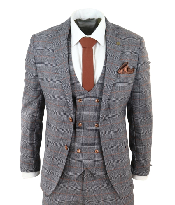 Grey 3 Piece Suit with Double Breasted Waistcoat