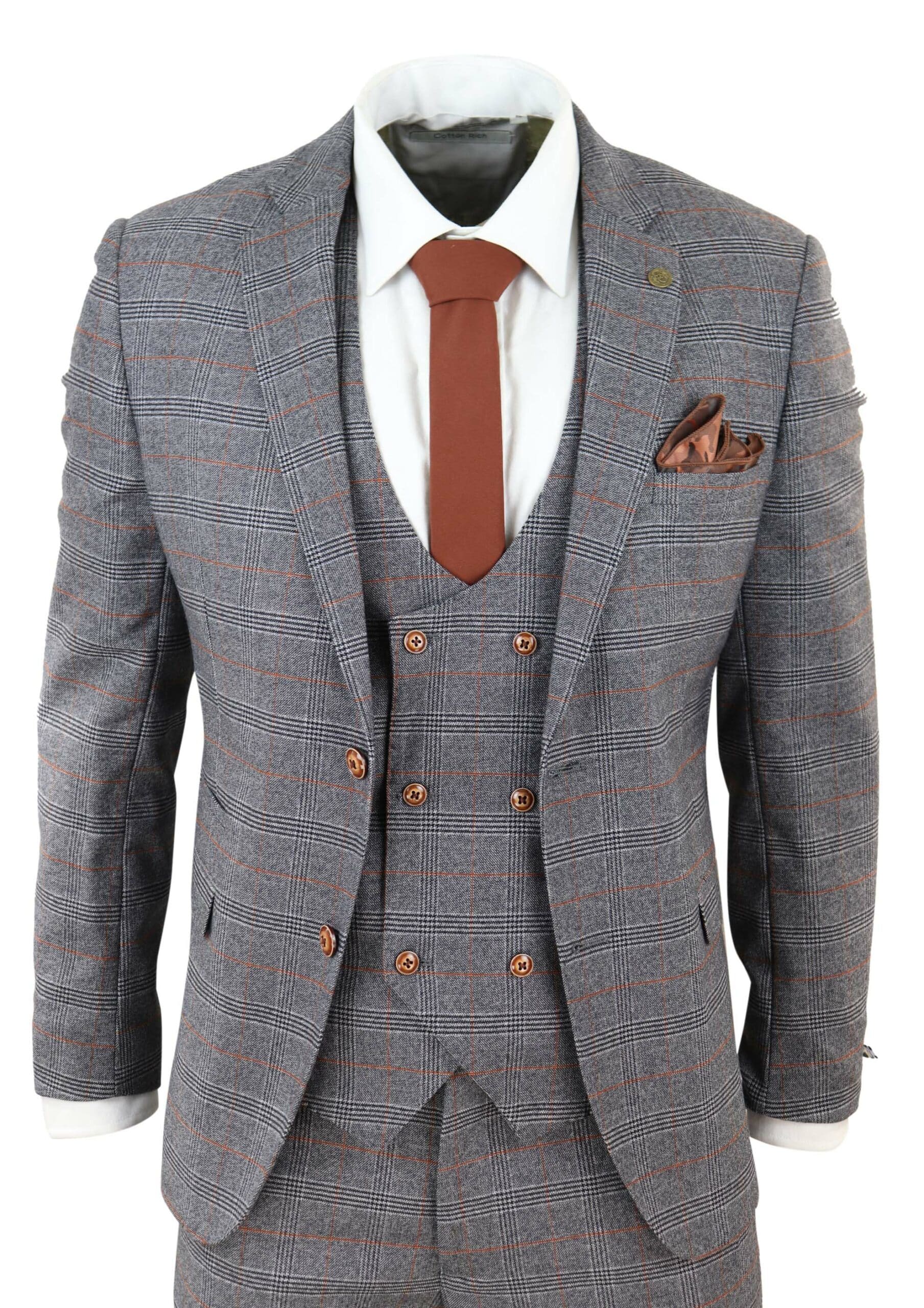 Grey 3 Piece Suit with Double Breasted Waistcoat