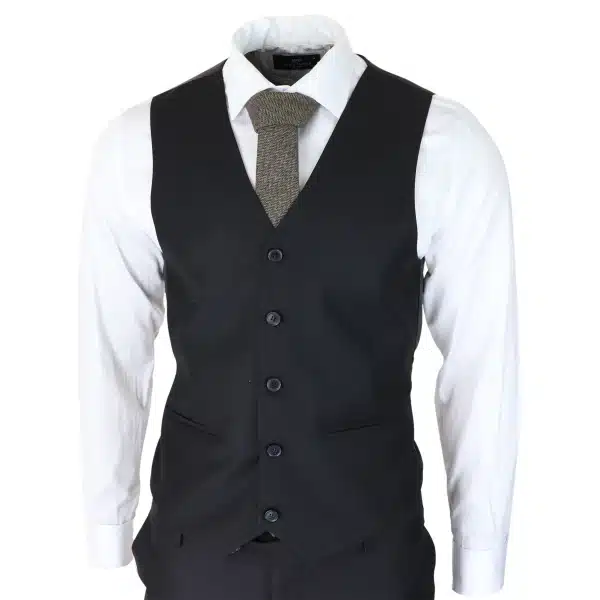 Mens Classic Black 3 Piece Suit Slim Fit Vintage Retro 2 Button Smart Formal