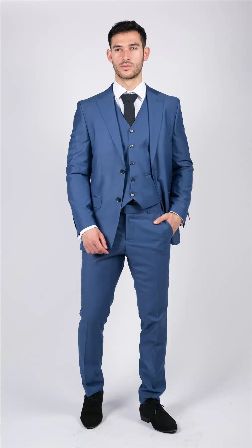 Mens Classic Light Blue 3 Piece Suit Slim Fit Vintage Retro Smart