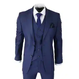 Mens Classic Navy Blue 3 Piece Suit Slim Fit Vintage Retro Smart Formal Wedding