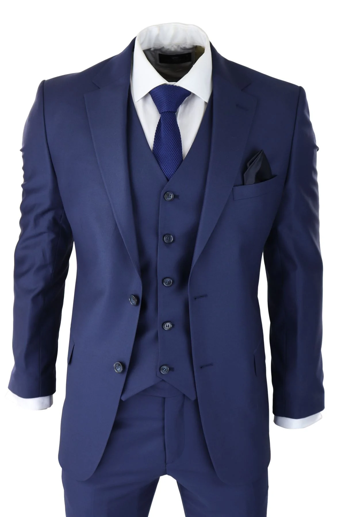 Mens Classic Navy Blue 3 Piece Suit Slim Fit Vintage Retro Smart Formal  Wedding