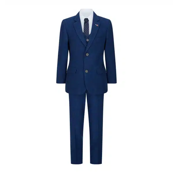 Boys 3 Piece Wool Suit Blue Tweed Vintage 1920s Classic 4 Pocket Waistcoat