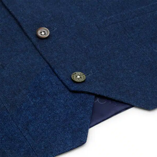 Boys 3 Piece Wool Suit Blue Tweed Vintage 1920s Classic 4 Pocket Waistcoat