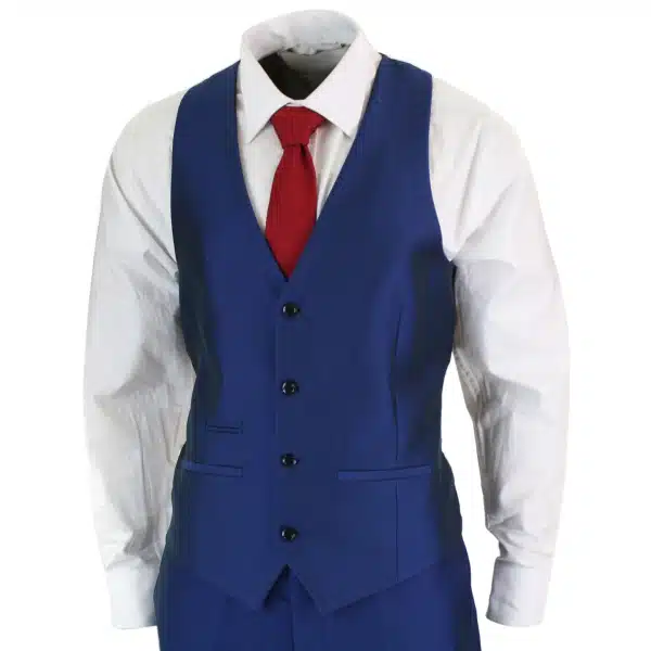 Mens 3 Piece Shiny Blue Wedding Prom Party Suit Tailored Fit Smart Formal