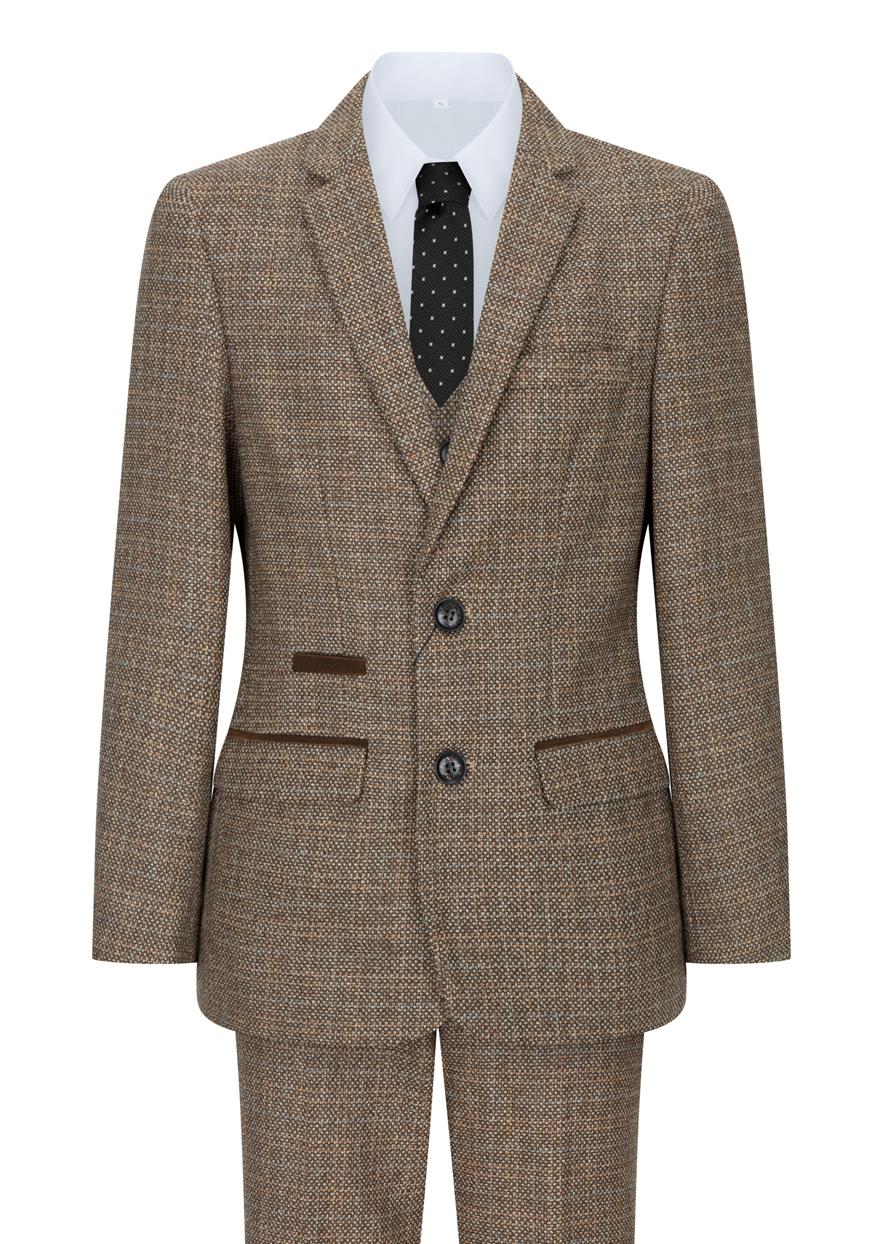 Boys 3 Piece Brown Suit Tweed Check Vintage Retro Tailored Fit 1920s ...