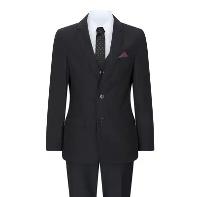 Jungen 3 Stück Schwarz Tailored Fit Komplette Anzug Klassisch Hochzeit Trauer Beerdigung