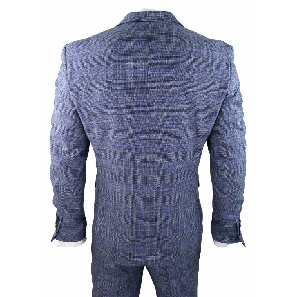 Mens 3 Piece Suit Blue Prince Of Wales Check Tailored Fit Summer ...