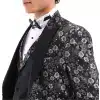 Mens Black Silver Paisley Tuxedo Suit 3 Piece Wedding Prom Party Grooms Tailored