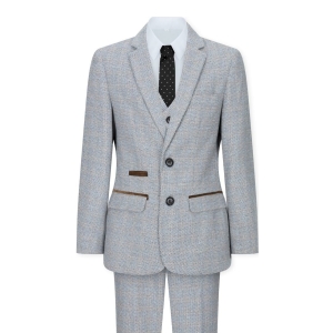 Boys 3 Piece Suit Cream Beige Tweed Check Vintage Retro Tailored Fit 1920s