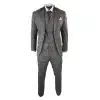 Mens Check Tweed 3 Piece Blue Navy Suit Vintage Retro Tailored Fit Prince Of Wales