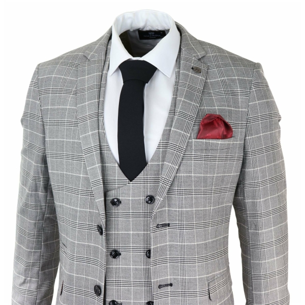 Mens Marc Darcy Grey Prince Of Wales Check Suit Ross Office Wedding Slim Fit Classic